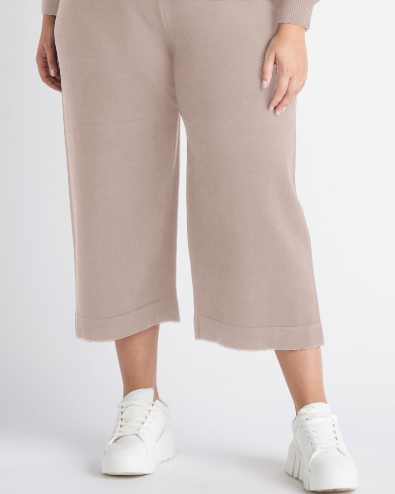 Front of a model wearing a size 0X Katie Culotte Sweater Pant in Taupe by DEX PLUS. | dia_product_style_image_id:268433